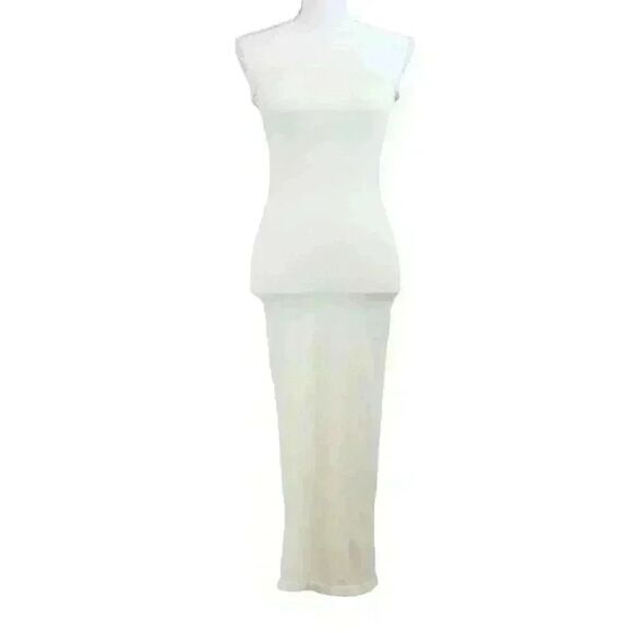 Long Cream Strapless Stretchy Tube Dress w/Lined Bra Size Medium - Picture 1 of 6